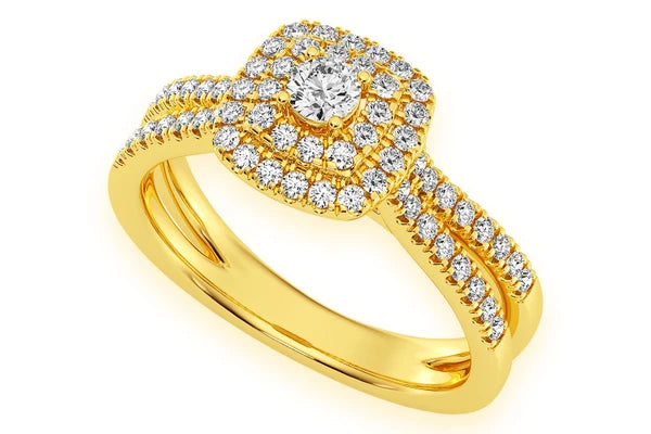 0.45ctw Double Band Three Layer Square Engagement Ring - All Natural
